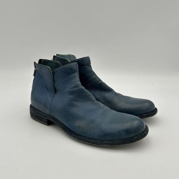 Officine Creative Blue Leather Ankle Zip Booties Boots Women's 37.5 - Picture 1 of 11